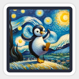 Starry Night Penguin: Poignant Tee for Penguin Awareness Day Sticker